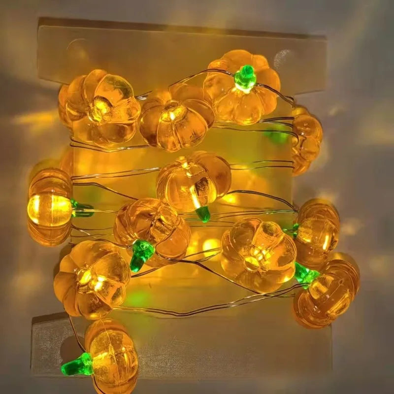 Guirnalda de luces LED de calabaza portátil de 1 m con 10 focos, decoración de fiesta de Halloween para el hogar o bar, crea ambiente festivo, también para decoración de Acción de Gracias.