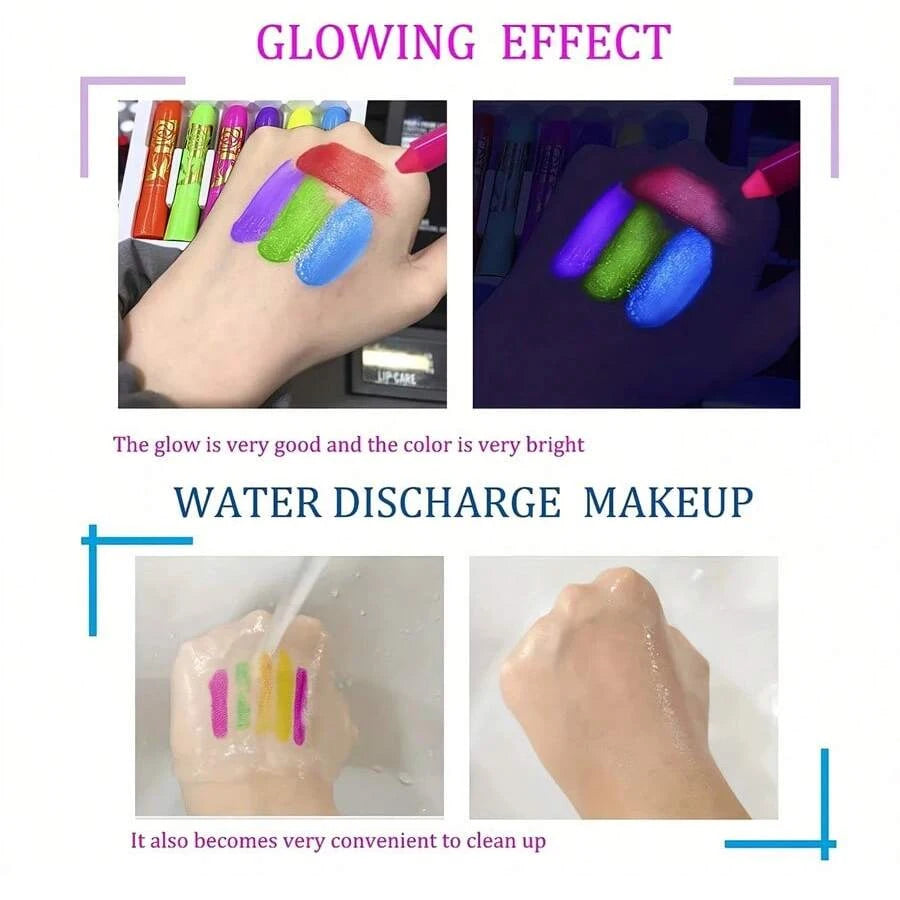 Set de 6 Crayones de Pintura Facial Fluorescente UV Maquillaje Neon para Rostro y Cuerpo bajo Luz Negra Lápices de Pintura en Barra para Carnaval, Halloween y Maquillaje de Mascarada