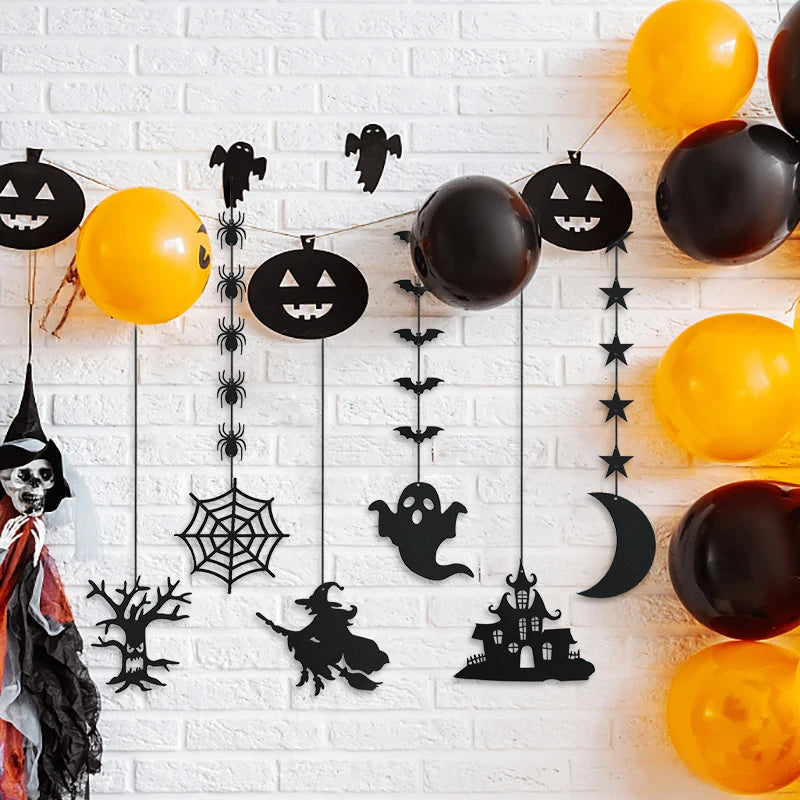 1 Set Decoración de Halloween – Banner / Guirnalda Colgante con Arañas, Fantasmas y Murciélagos – Banderines de Terror para Fiesta de Halloween y Decoración del Hogar