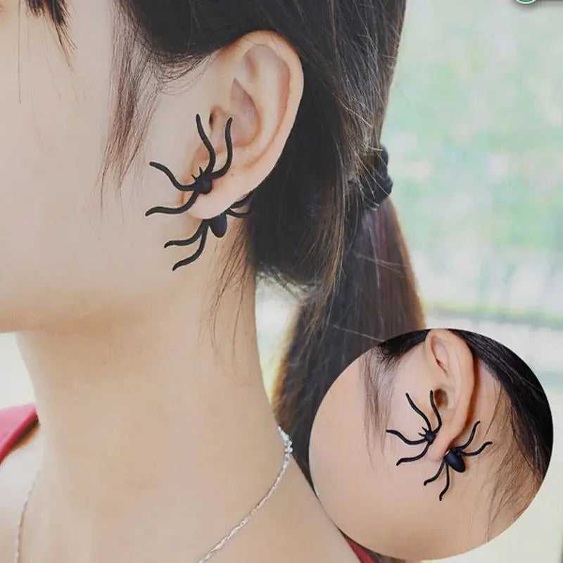 Pendientes de Araña 3D Doble Cara – Pendientes con Botón – Joyería de Halloween