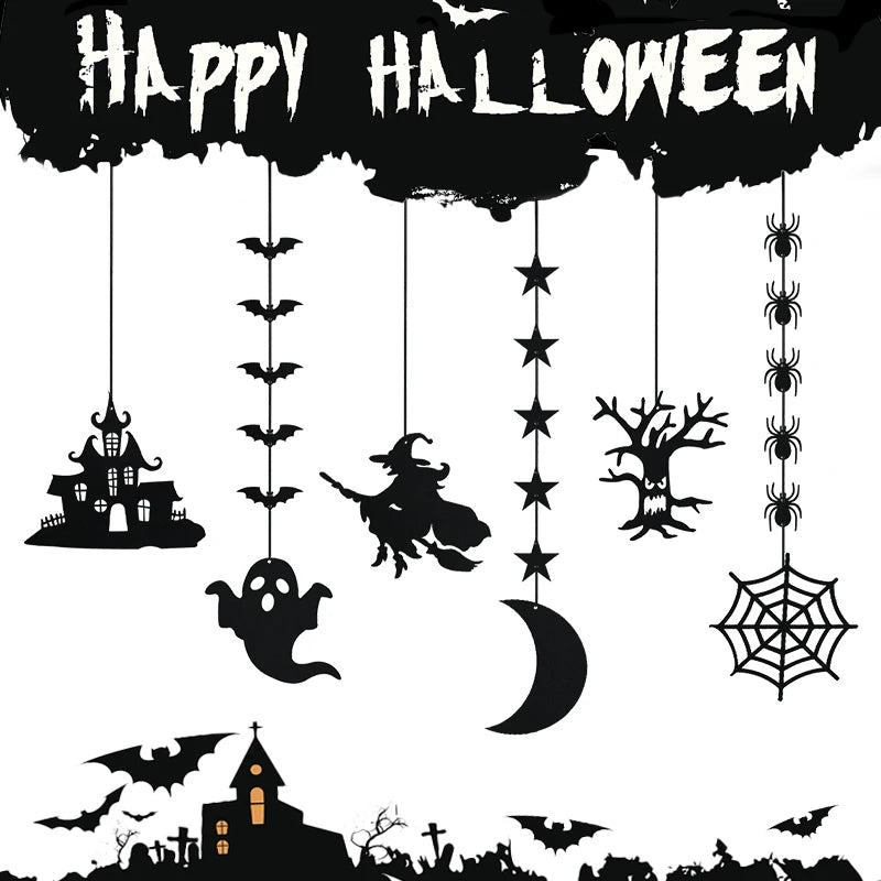 1 Set Decoración de Halloween – Banner / Guirnalda Colgante con Arañas, Fantasmas y Murciélagos – Banderines de Terror para Fiesta de Halloween y Decoración del Hogar