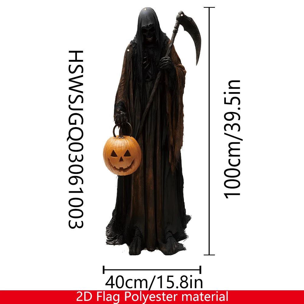 Decoración de telón con cara de calabaza colgan