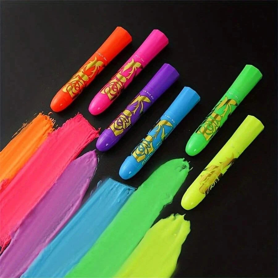 Set de 6 Crayones de Pintura Facial Fluorescente UV Maquillaje Neon para Rostro y Cuerpo bajo Luz Negra Lápices de Pintura en Barra para Carnaval, Halloween y Maquillaje de Mascarada
