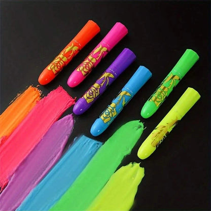 Set de 6 Crayones de Pintura Facial Fluorescente UV Maquillaje Neon para Rostro y Cuerpo bajo Luz Negra Lápices de Pintura en Barra para Carnaval, Halloween y Maquillaje de Mascarada