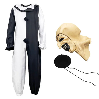 Disfraz de Art the Clown – Cosplay de Terrifier, traje completo de payaso de terror con máscara, mono completo para fiesta de Halloween, para hombres adultos.