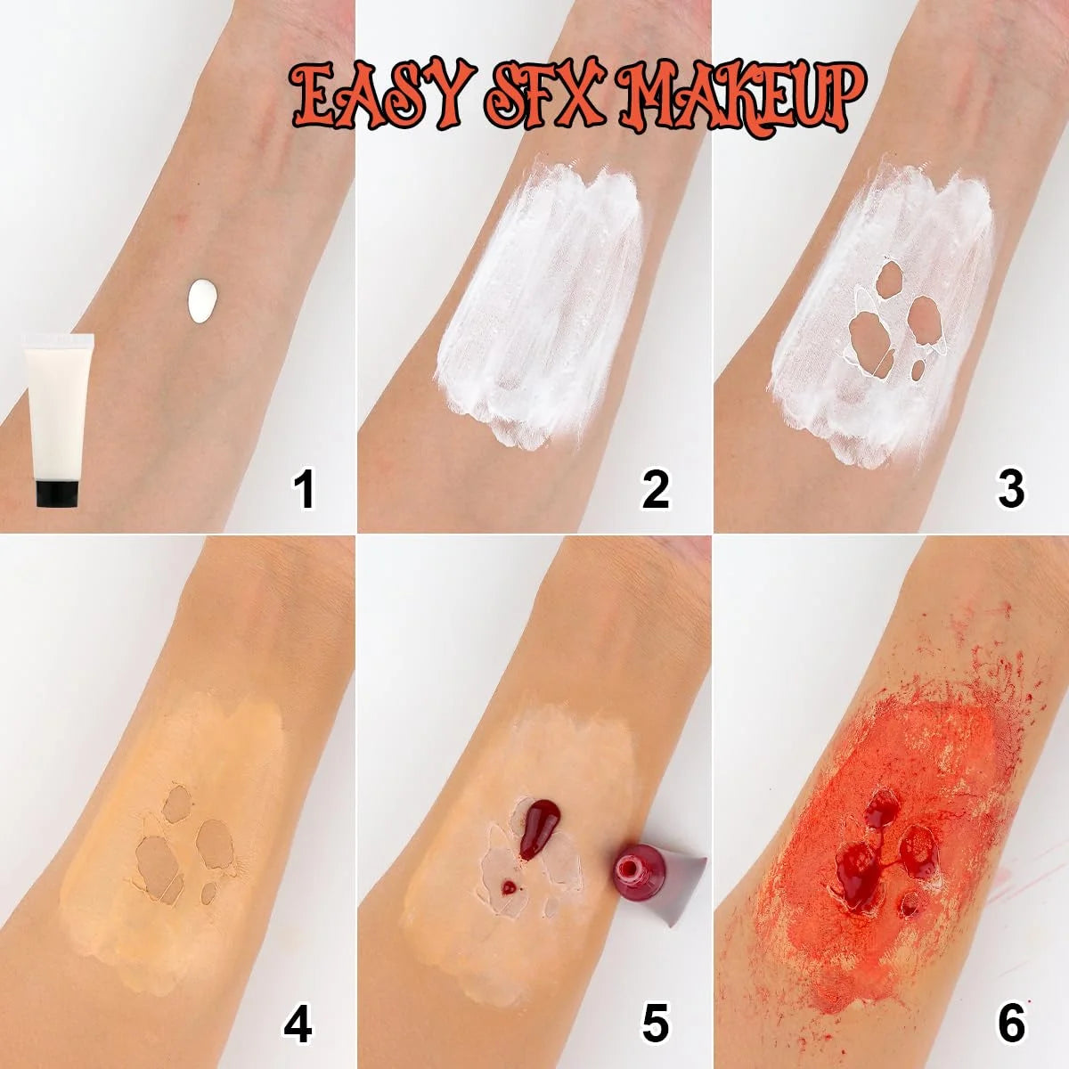 Kit de Maquillaje de Payaso para Halloween Bowitzki – Maquillaje SFX de Efectos Especiales con 4 Colores de Pintura Facial, Látex Líquido, Sangre Falsa y Cera para Cicatrices