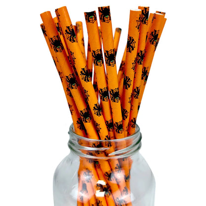 25/50/100 uds. Pajitas de Papel Desechables con Diseño de Halloween – Calabaza, Murciélago, Araña y Calavera – Decoración para Fiestas de Halloween