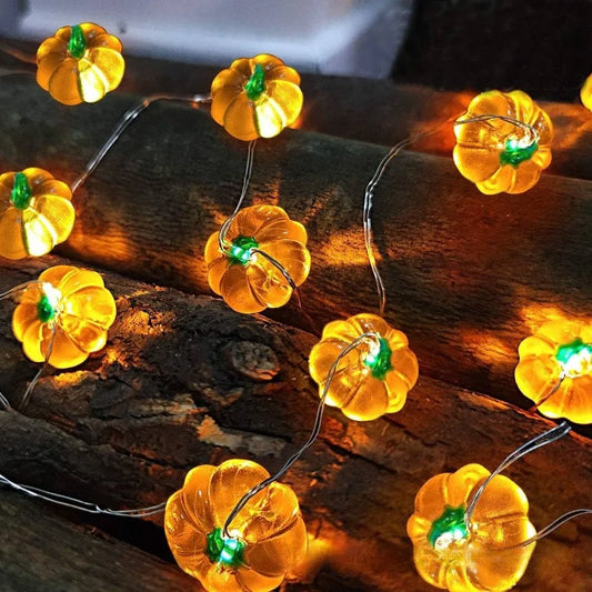 Guirnalda de luces LED de calabaza portátil de 1 m con 10 focos, decoración de fiesta de Halloween para el hogar o bar, crea ambiente festivo, también para decoración de Acción de Gracias.