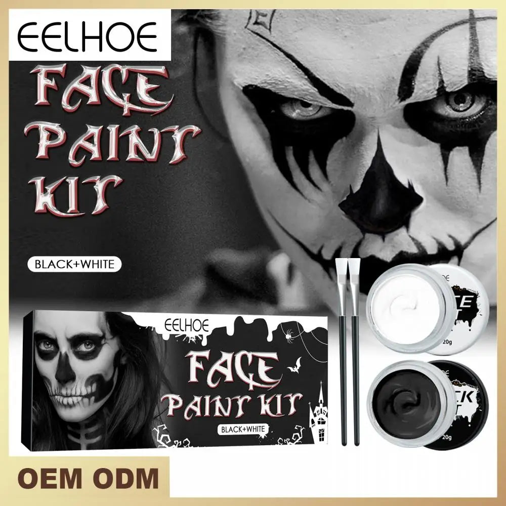 Halloween Pintura Corporal Blanco y Negro Pintura Corporal de Maquillaje Especial de Efectos para Vampiro, Zombi, Esqueleto Incluye dos brochas nuevas