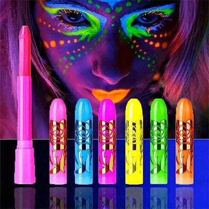 Set de 6 Crayones de Pintura Facial Fluorescente UV Maquillaje Neon para Rostro y Cuerpo bajo Luz Negra Lápices de Pintura en Barra para Carnaval, Halloween y Maquillaje de Mascarada