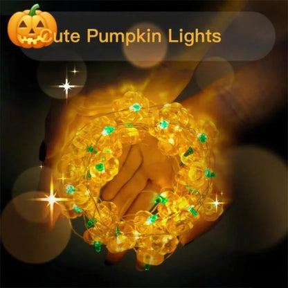 Guirnalda de luces LED de calabaza portátil de 1 m con 10 focos, decoración de fiesta de Halloween para el hogar o bar, crea ambiente festivo, también para decoración de Acción de Gracias.