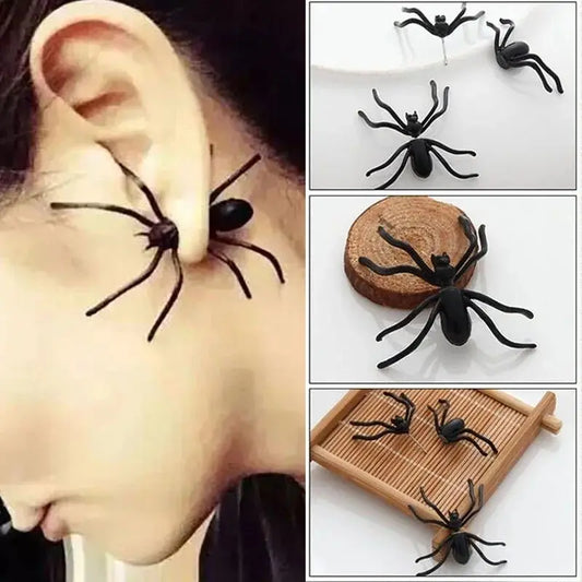 Pendientes de Araña 3D Doble Cara – Pendientes con Botón – Joyería de Halloween