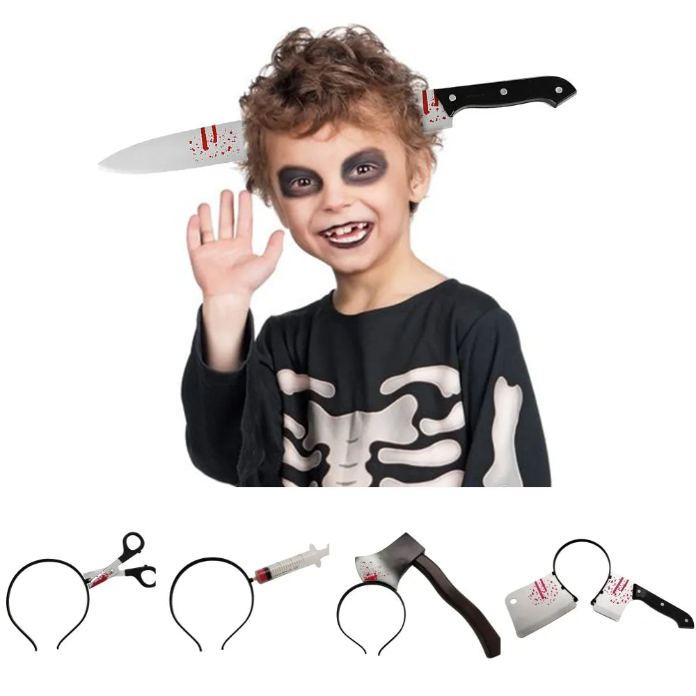 Diademas de Terror de Halloween – Accesorios con Simulación de Cuchillo, Hacha o Tijeras – Complementos de Cosplay y Decoración para Fiestas de Halloween
