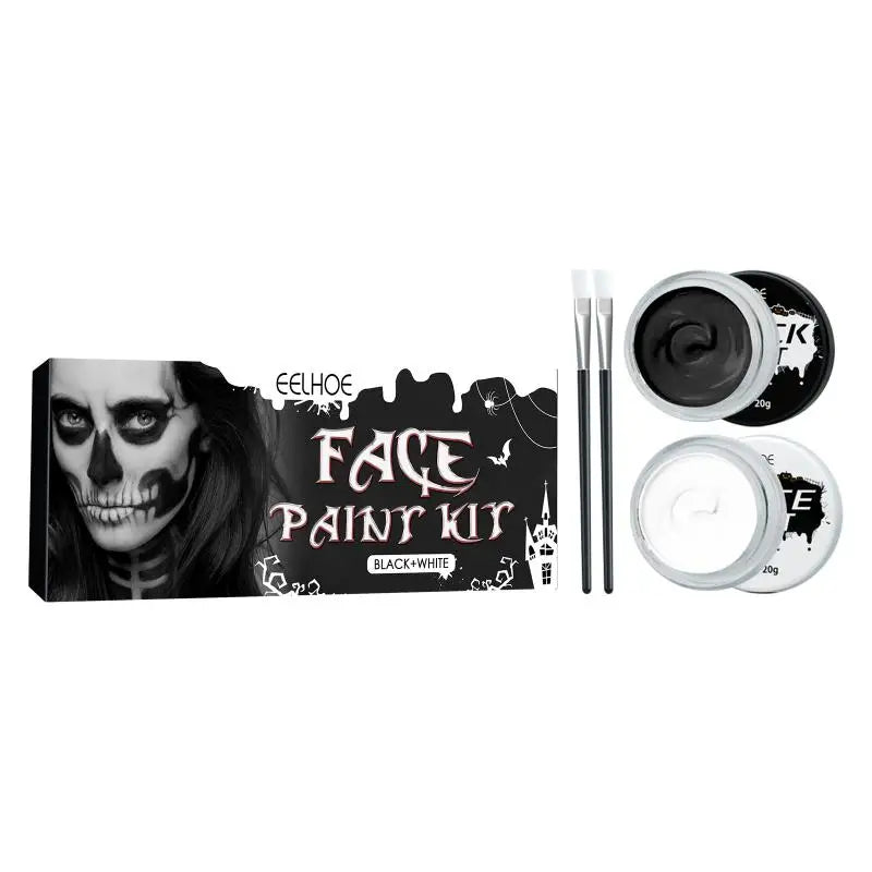 Halloween Pintura Corporal Blanco y Negro Pintura Corporal de Maquillaje Especial de Efectos para Vampiro, Zombi, Esqueleto Incluye dos brochas nuevas