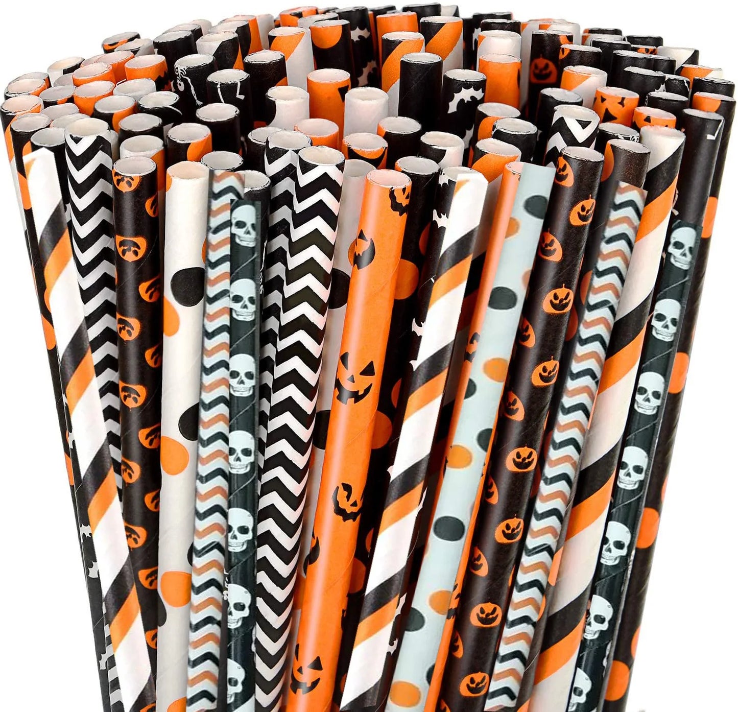 25/50/100 uds. Pajitas de Papel Desechables con Diseño de Halloween – Calabaza, Murciélago, Araña y Calavera – Decoración para Fiestas de Halloween