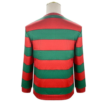 "Disfraz de Freddy Krueger de película – Camiseta de cosplay para adultos, traje superior a rayas rojas y verdes, para Halloween o fiesta de carnaval de terror.