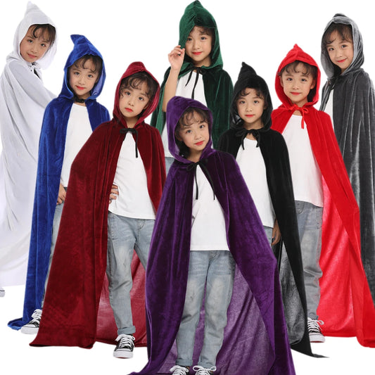 Capa de bruja con capucha para adultos y niños, disfraz de cosplay para Halloween, capa de la muerte, fiesta de carnaval, capa larga de Halloween, 8 colores.