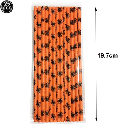 25/50/100 uds. Pajitas de Papel Desechables con Diseño de Halloween – Calabaza, Murciélago, Araña y Calavera – Decoración para Fiestas de Halloween