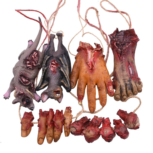 Colgante de Terror de Halloween – Ratón Muerto Falso, Murciélago, Mano y Pies Rotos – Decoración de Fiesta de Halloween, Casa Embrujada y Accesorios de Miedo