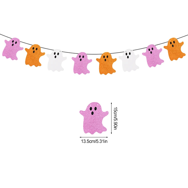 1 Set Decoración de Halloween – Banner / Guirnalda Colgante con Arañas, Fantasmas y Murciélagos – Banderines de Terror para Fiesta de Halloween y Decoración del Hogar