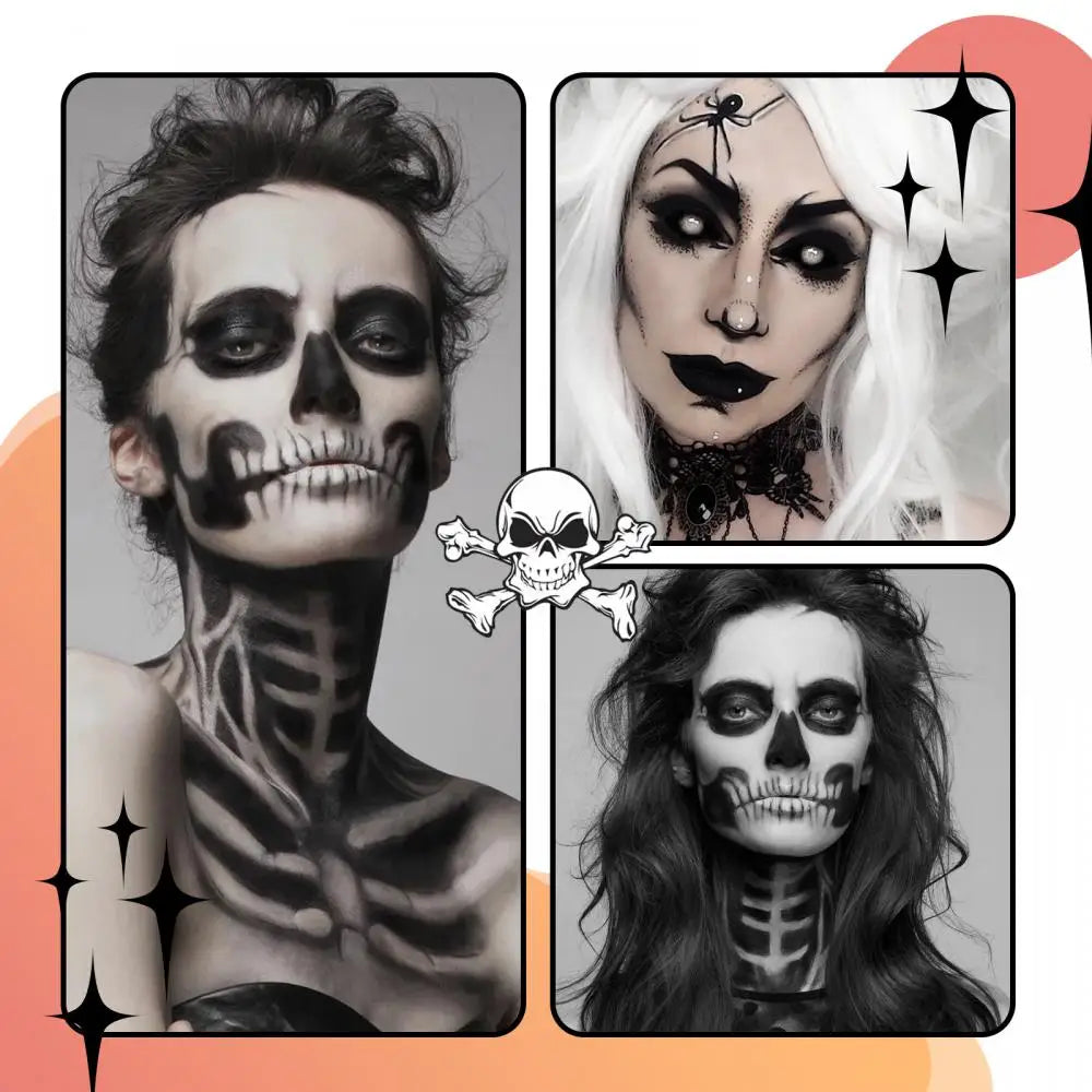 Halloween Pintura Corporal Blanco y Negro Pintura Corporal de Maquillaje Especial de Efectos para Vampiro, Zombi, Esqueleto Incluye dos brochas nuevas