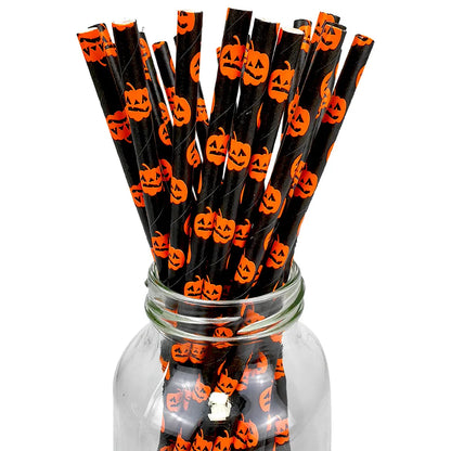 25/50/100 uds. Pajitas de Papel Desechables con Diseño de Halloween – Calabaza, Murciélago, Araña y Calavera – Decoración para Fiestas de Halloween