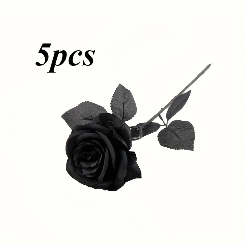 Rosas Negras Artificiales – Flores Falsas de Tallo Largo, sin Florero – Para Halloween, Decoración del Hogar, Bodas, Fiestas y Centros de Mesa