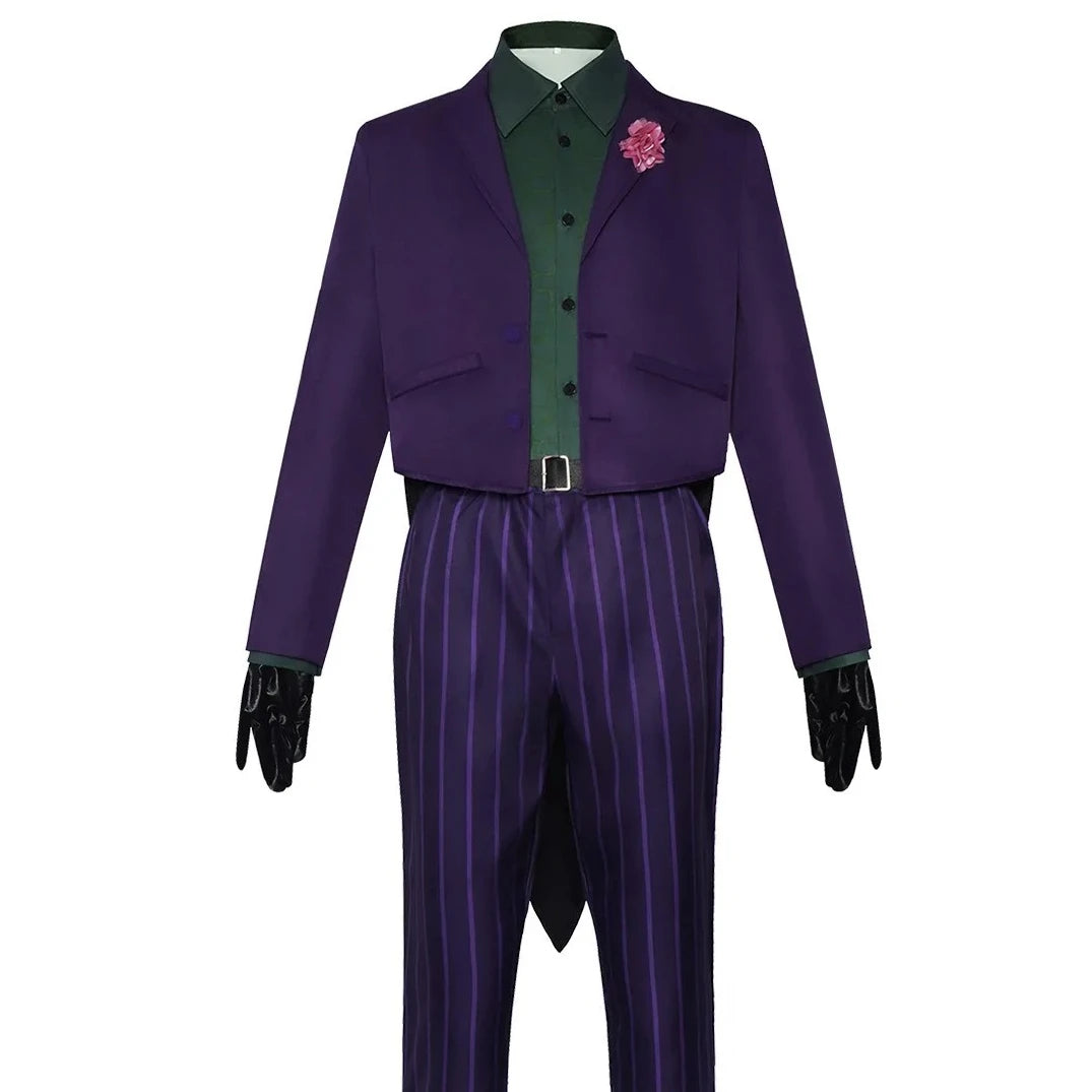 Disfraz de Joker – Cosplay de Mortal Kombat 11, traje completo de payaso para adulto, incluye chaqueta, abrigo, camisa y conjunto completo para hombres, disfraz de Halloween con máscara.
