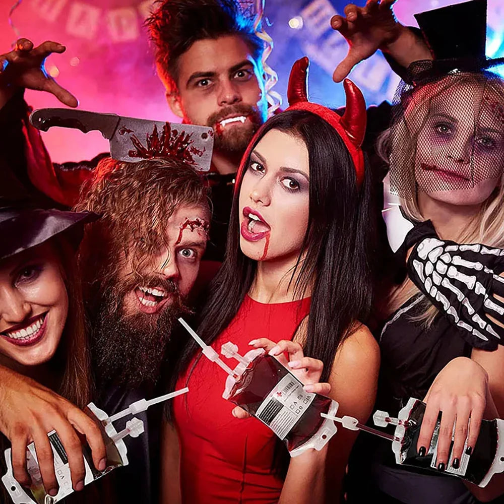 Bolsas de sangre de Halloween de 350 ml para bebidas, bolsas de sangre de vampiro, bolsas para bebidas energéticas, bolsas de sangre para beber, accesorios de miedo para Halloween.