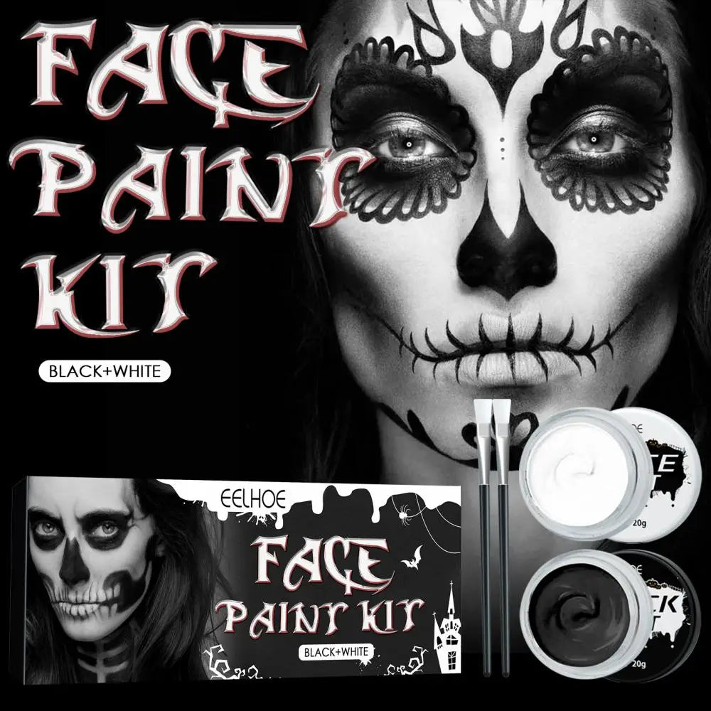 Halloween Pintura Corporal Blanco y Negro Pintura Corporal de Maquillaje Especial de Efectos para Vampiro, Zombi, Esqueleto Incluye dos brochas nuevas