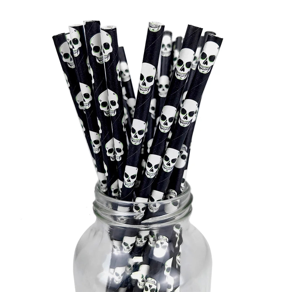 25/50/100 uds. Pajitas de Papel Desechables con Diseño de Halloween – Calabaza, Murciélago, Araña y Calavera – Decoración para Fiestas de Halloween