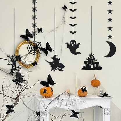 1 Set Decoración de Halloween – Banner / Guirnalda Colgante con Arañas, Fantasmas y Murciélagos – Banderines de Terror para Fiesta de Halloween y Decoración del Hogar