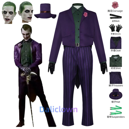 Disfraz de Joker – Cosplay de Mortal Kombat 11, traje completo de payaso para adulto, incluye chaqueta, abrigo, camisa y conjunto completo para hombres, disfraz de Halloween con máscara.