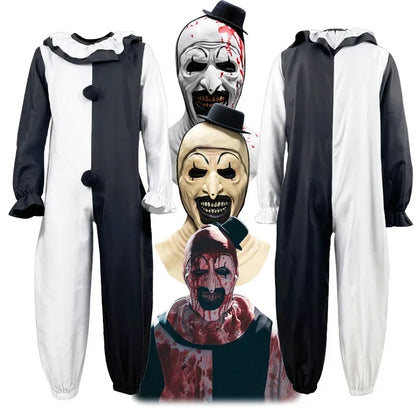 Disfraz de Art the Clown – Cosplay de Terrifier, traje completo de payaso de terror con máscara, mono completo para fiesta de Halloween, para hombres adultos.