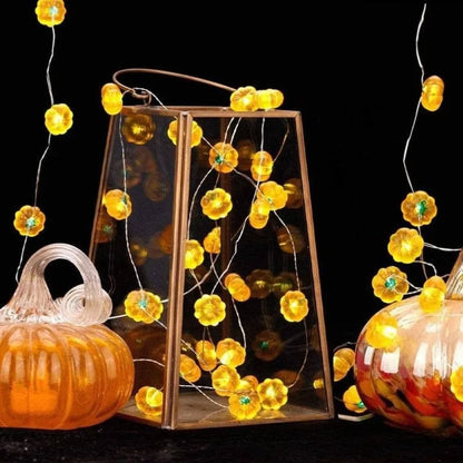 Guirnalda de luces LED de calabaza portátil de 1 m con 10 focos, decoración de fiesta de Halloween para el hogar o bar, crea ambiente festivo, también para decoración de Acción de Gracias.