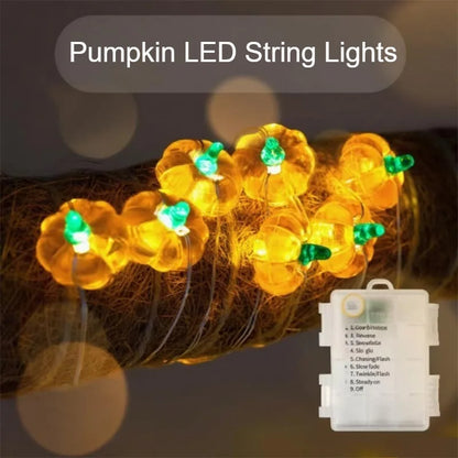 Guirnalda de luces LED de calabaza portátil de 1 m con 10 focos, decoración de fiesta de Halloween para el hogar o bar, crea ambiente festivo, también para decoración de Acción de Gracias.