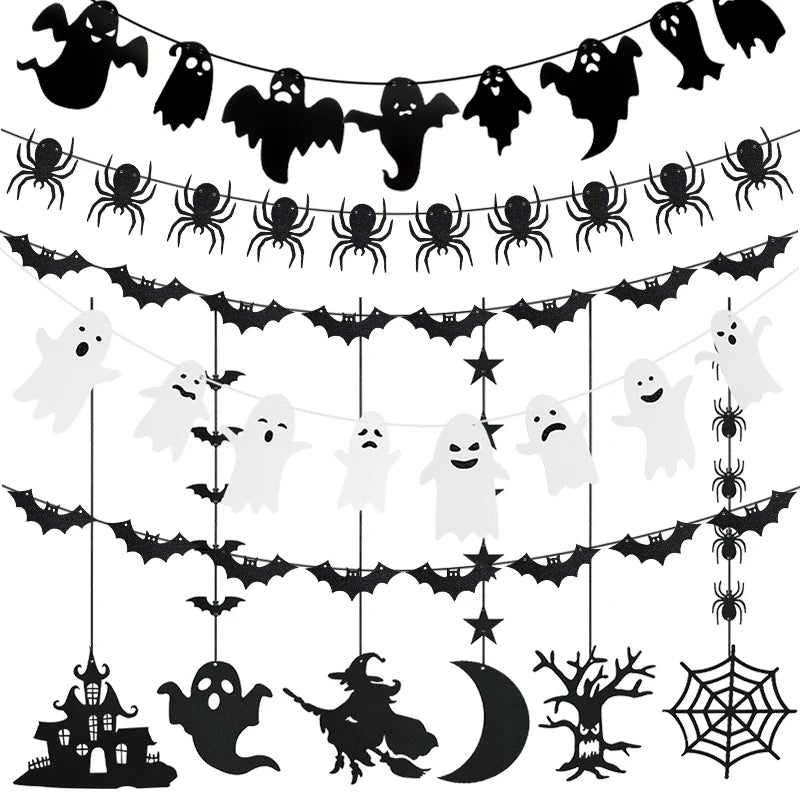 1 Set Decoración de Halloween – Banner / Guirnalda Colgante con Arañas, Fantasmas y Murciélagos – Banderines de Terror para Fiesta de Halloween y Decoración del Hogar