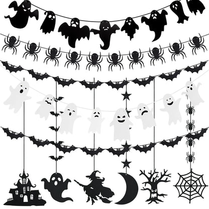 1 Set Decoración de Halloween – Banner / Guirnalda Colgante con Arañas, Fantasmas y Murciélagos – Banderines de Terror para Fiesta de Halloween y Decoración del Hogar