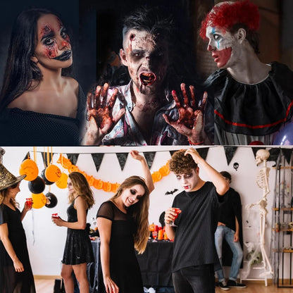 Kit de Maquillaje de Payaso para Halloween Bowitzki – Maquillaje SFX de Efectos Especiales con 4 Colores de Pintura Facial, Látex Líquido, Sangre Falsa y Cera para Cicatrices