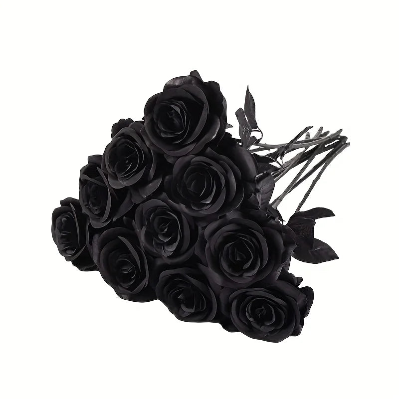 Rosas Negras Artificiales – Flores Falsas de Tallo Largo, sin Florero – Para Halloween, Decoración del Hogar, Bodas, Fiestas y Centros de Mesa
