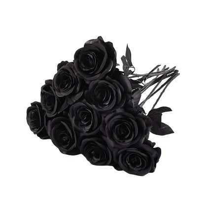 Rosas Negras Artificiales – Flores Falsas de Tallo Largo, sin Florero – Para Halloween, Decoración del Hogar, Bodas, Fiestas y Centros de Mesa