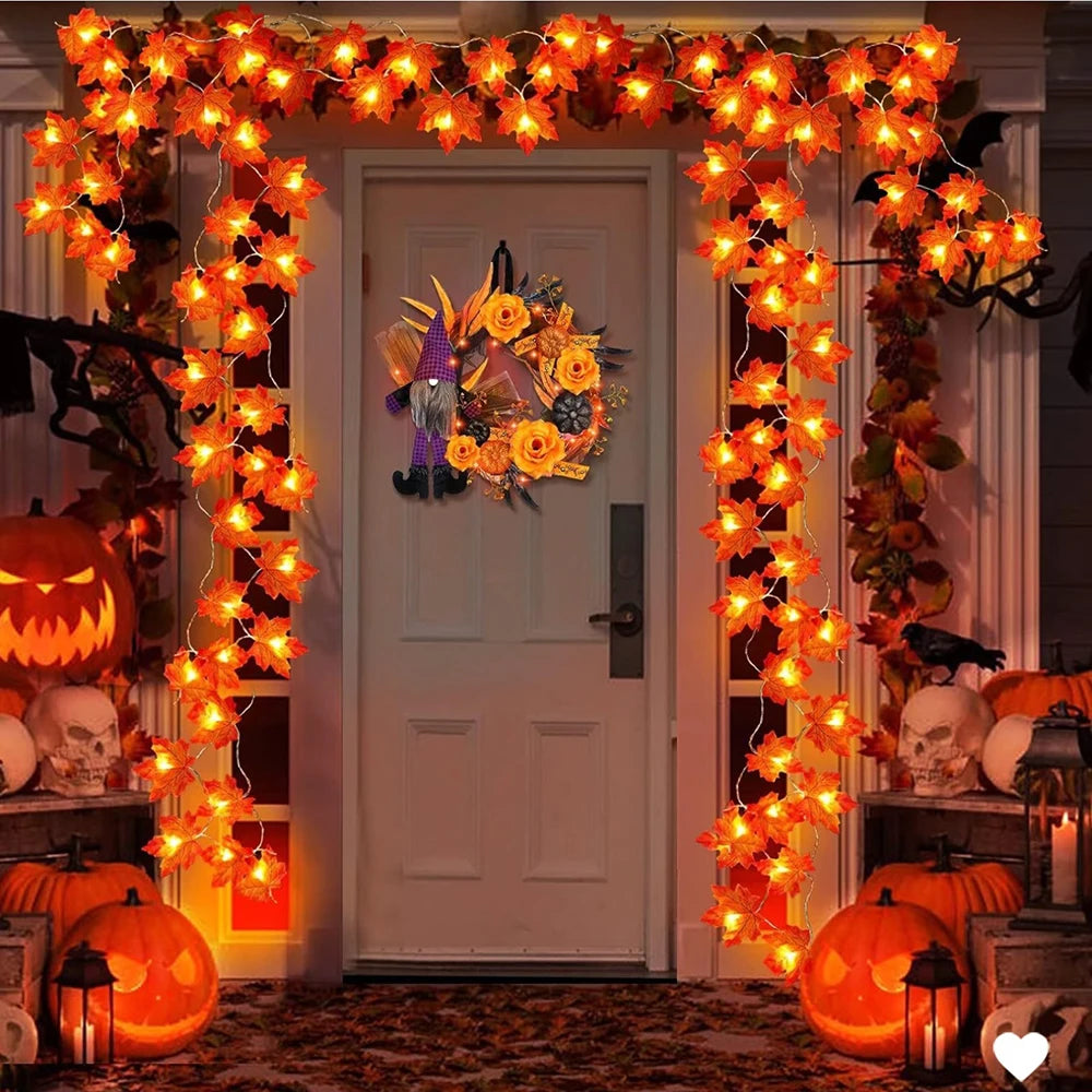 Guirnalda de Luces LED de Halloween 2/3/6M – Farolillos con Hojas de Arce Artificiales – Decoración para Halloween, Navidad y Día de Acción de Gracias en el Hogar