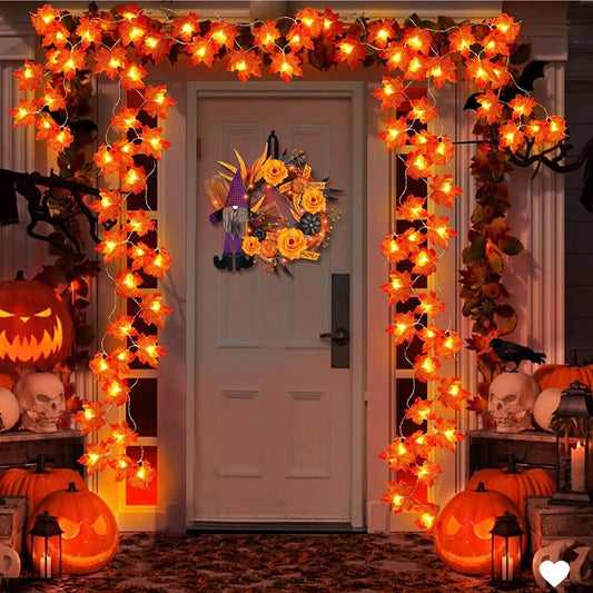 Guirnalda de Luces LED de Halloween 2/3/6M – Farolillos con Hojas de Arce Artificiales – Decoración para Halloween, Navidad y Día de Acción de Gracias en el Hogar