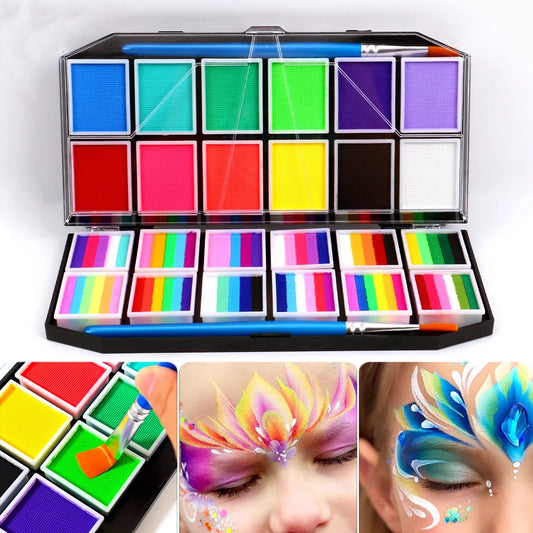 Paleta de Maquillaje Facial y Corporal Hidrosoluble de 12 Colores Pintura al Agua para Niños y Adultos – Ideal para Escenario, Halloween, Cosplay, Fiestas y Suministros de
