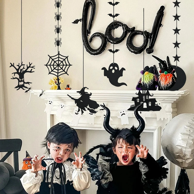 1 Set Decoración de Halloween – Banner / Guirnalda Colgante con Arañas, Fantasmas y Murciélagos – Banderines de Terror para Fiesta de Halloween y Decoración del Hogar