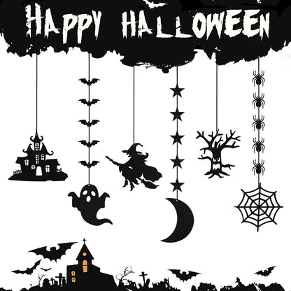 1 Set Decoración de Halloween – Banner / Guirnalda Colgante con Arañas, Fantasmas y Murciélagos – Banderines de Terror para Fiesta de Halloween y Decoración del Hogar