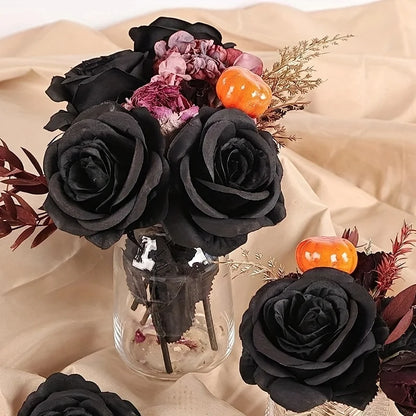 Rosas Negras Artificiales – Flores Falsas de Tallo Largo, sin Florero – Para Halloween, Decoración del Hogar, Bodas, Fiestas y Centros de Mesa