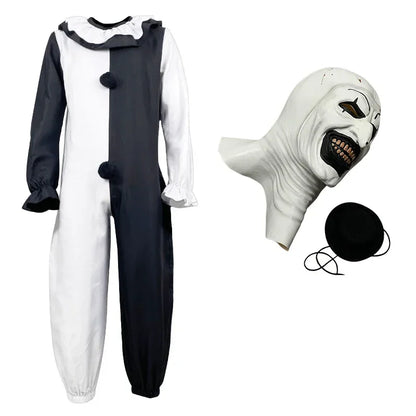 Disfraz de Art the Clown – Cosplay de Terrifier, traje completo de payaso de terror con máscara, mono completo para fiesta de Halloween, para hombres adultos.