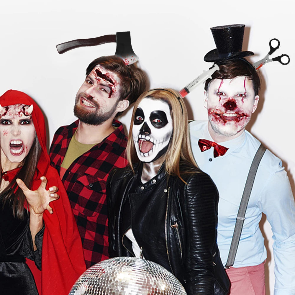 Diademas de Terror de Halloween – Accesorios con Simulación de Cuchillo, Hacha o Tijeras – Complementos de Cosplay y Decoración para Fiestas de Halloween