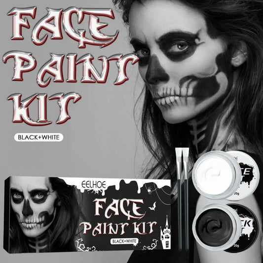 Halloween Pintura Corporal Blanco y Negro Pintura Corporal de Maquillaje Especial de Efectos para Vampiro, Zombi, Esqueleto Incluye dos brochas nuevas